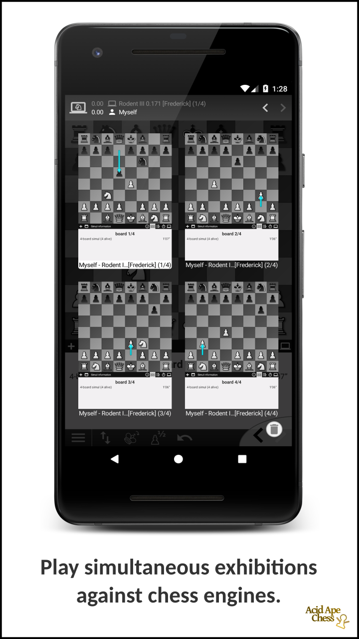 Play simultaneous exhibitions against chess engines.