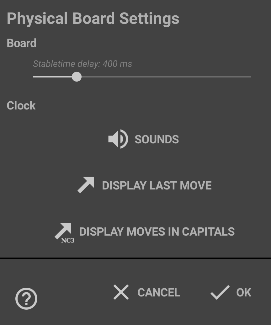 The physical board settings dialog