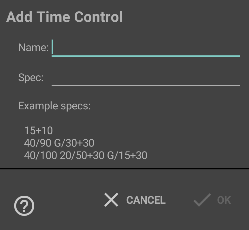 The time control properties dialog