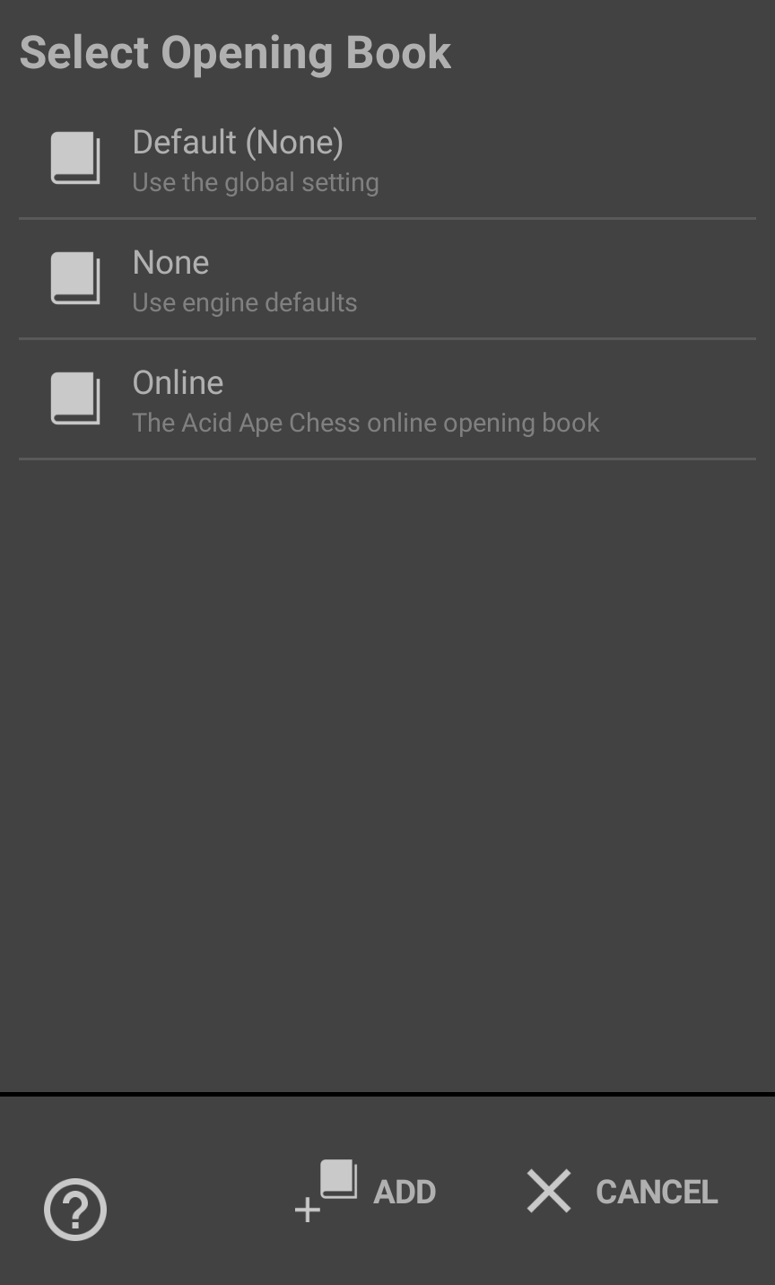 The opening book selection dialog